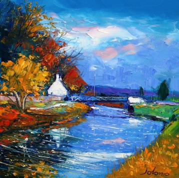 Autumnlight at Puddler's Cottage Crinan Canal 16x16